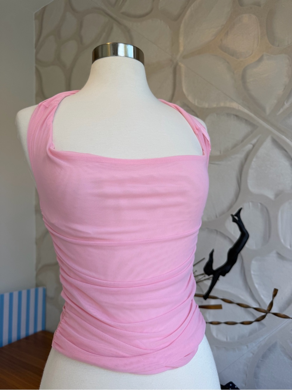 Meshki Pink Ruched Halter Tank